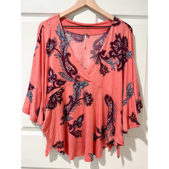 Free People Tops - Free People Maui Wowie Boho Coral Paisley Side Tie Blouse Top Passion Flower SM